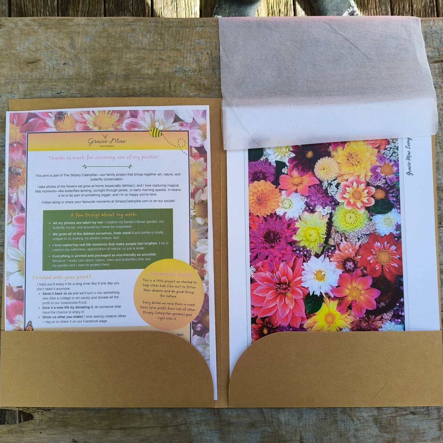 Dazzling Dahlia flatlay art print by Gracie-Mae – available in A4, A3, A2