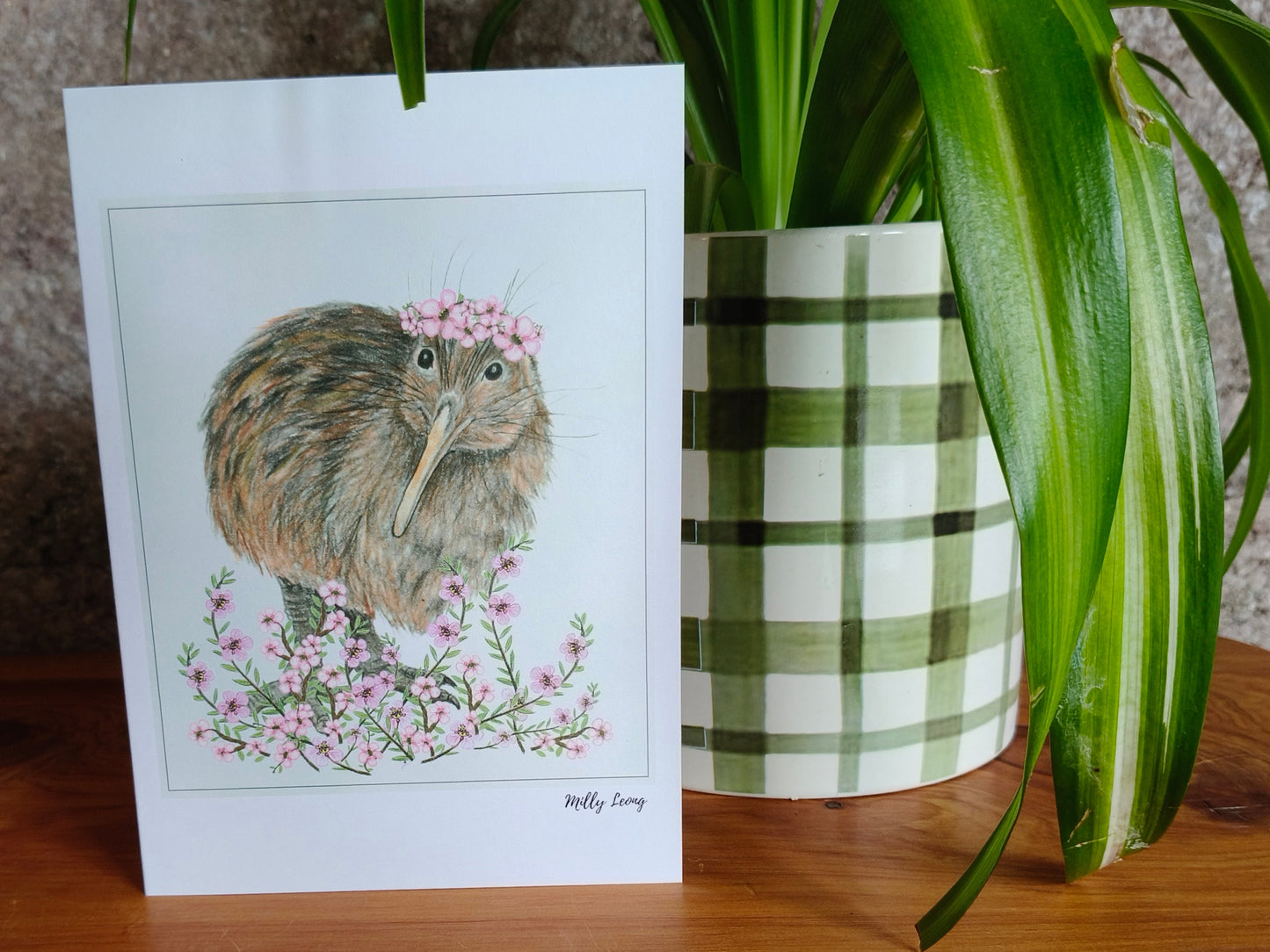 Hand-drawn kiwi bird greeting card by Milly – blank inside