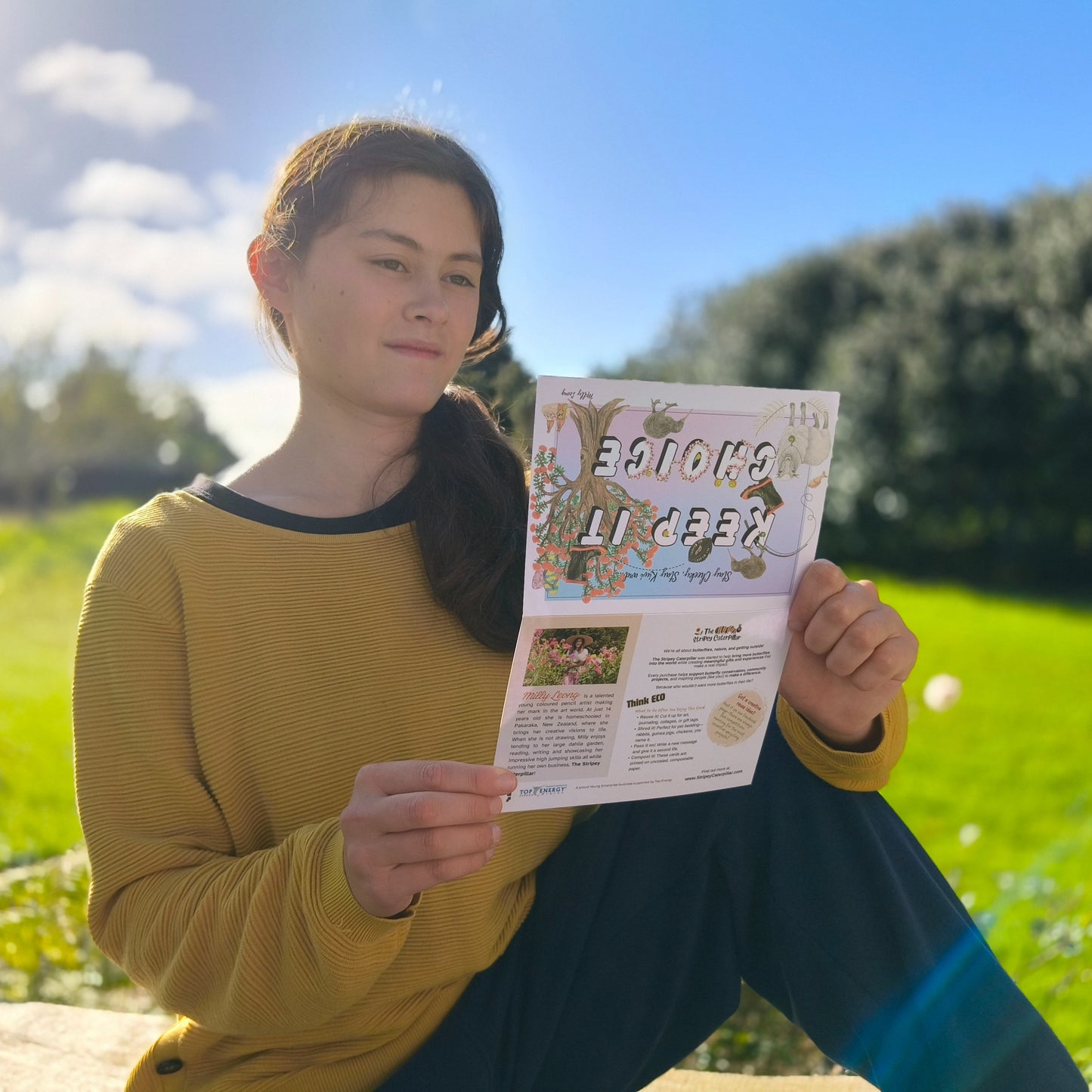 Hand-drawn ‘Keep it Choice’ Kiwiana greeting card by Milly – blank inside