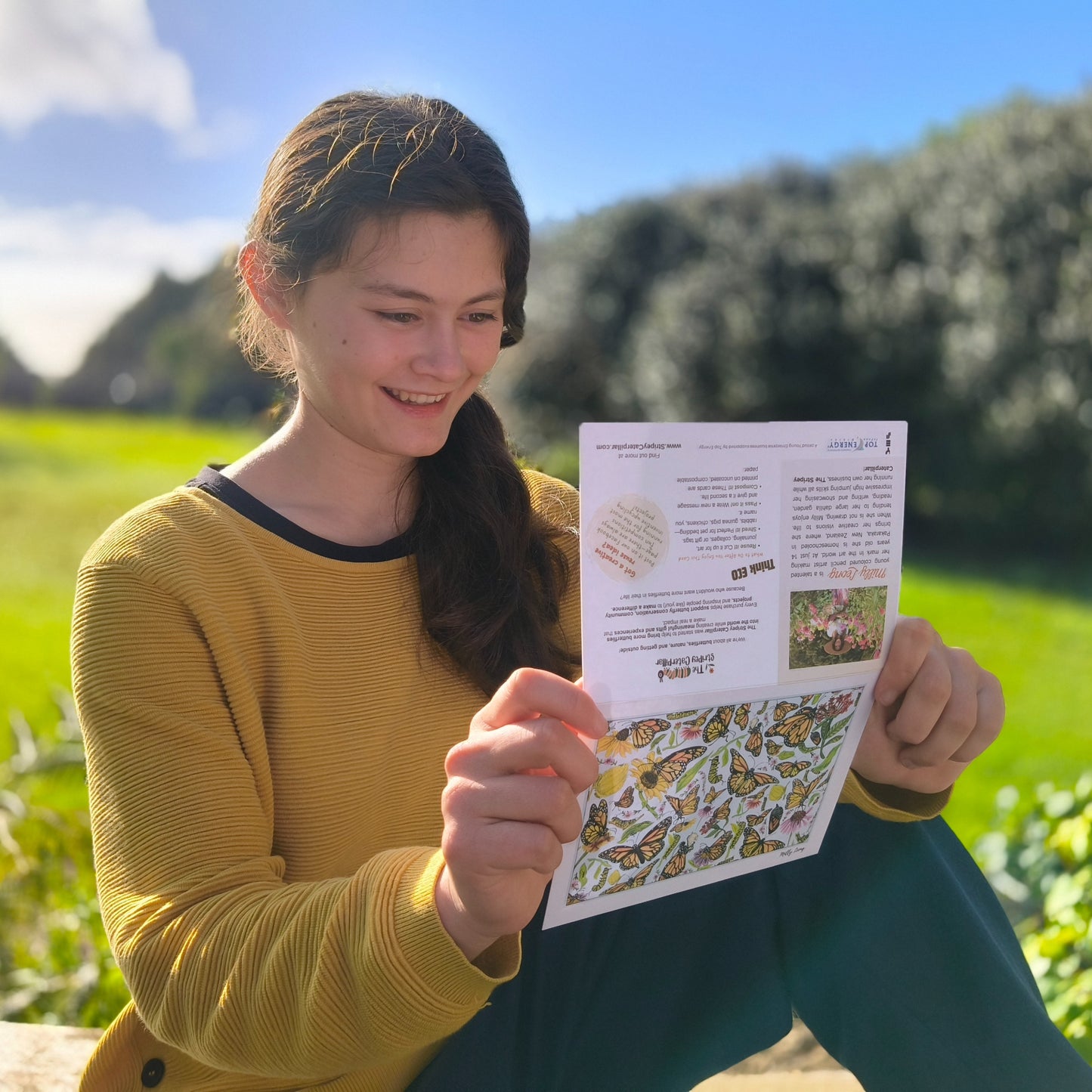 Hand-drawn butterfly flatlay greeting card by Milly – blank inside