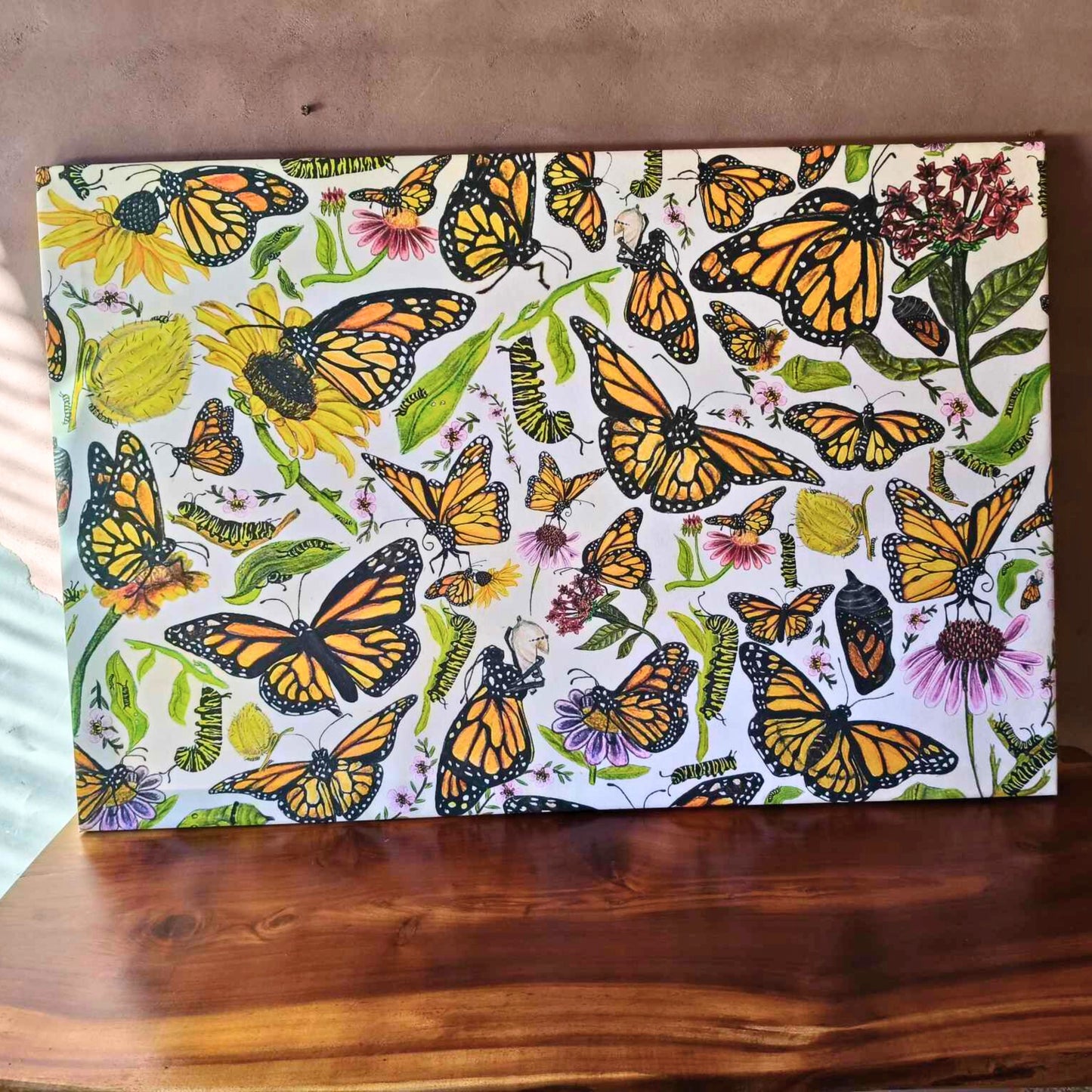 Monarch Butterflies Canvas Wall Art – Hand-Drawn in NZ by Milly (120 x 80 cm)