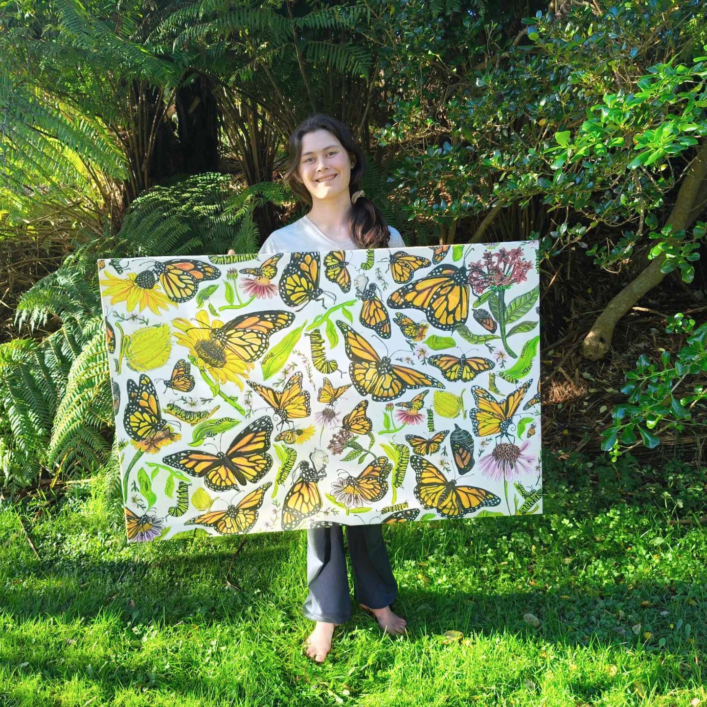 Monarch Butterflies Canvas Wall Art – Hand-Drawn in NZ by Milly (120 x 80 cm)