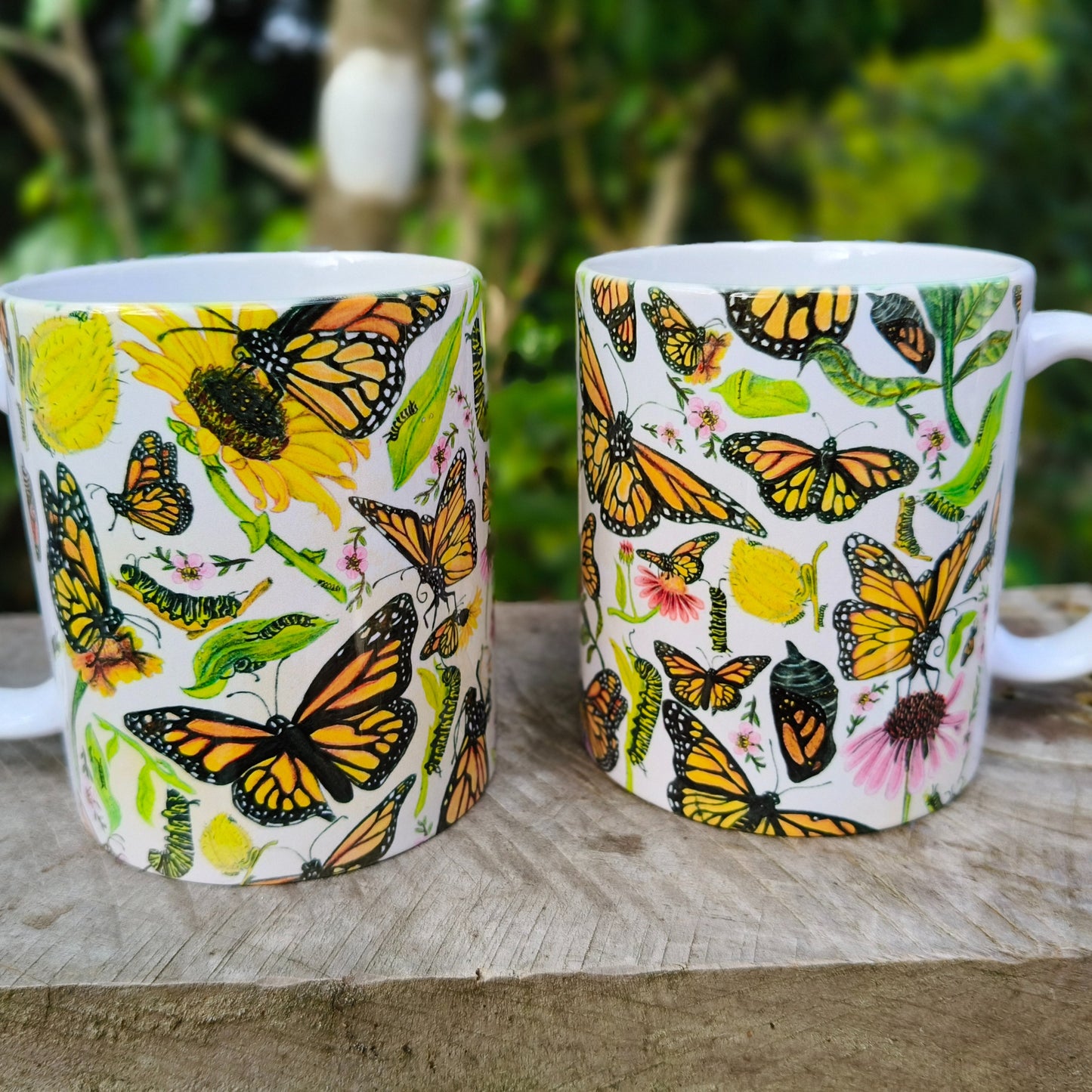 Milly’s hand-drawn butterfly design on ceramic mug from The Stripey Caterpillar
