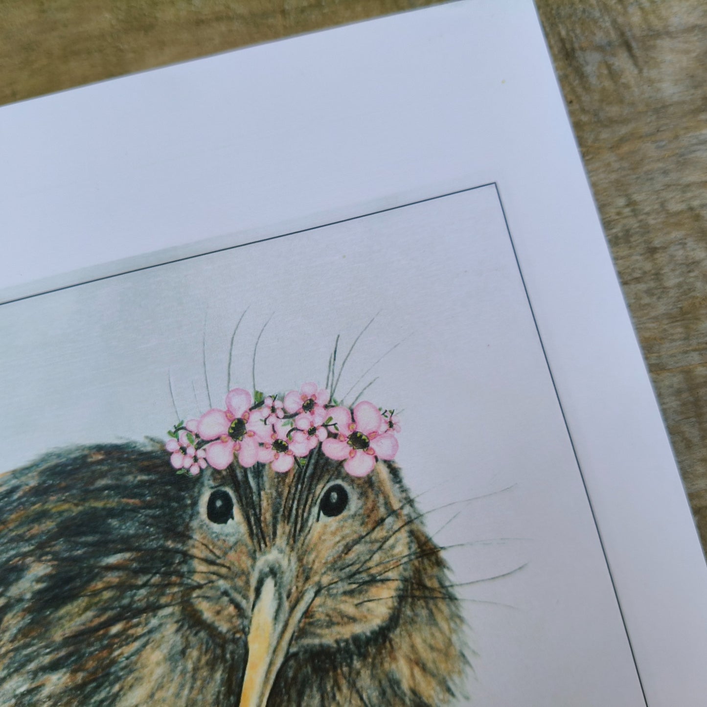 Hand-drawn NZ bird art print by Milly – featuring a Kiwi availabl ein A4, A3 A2.