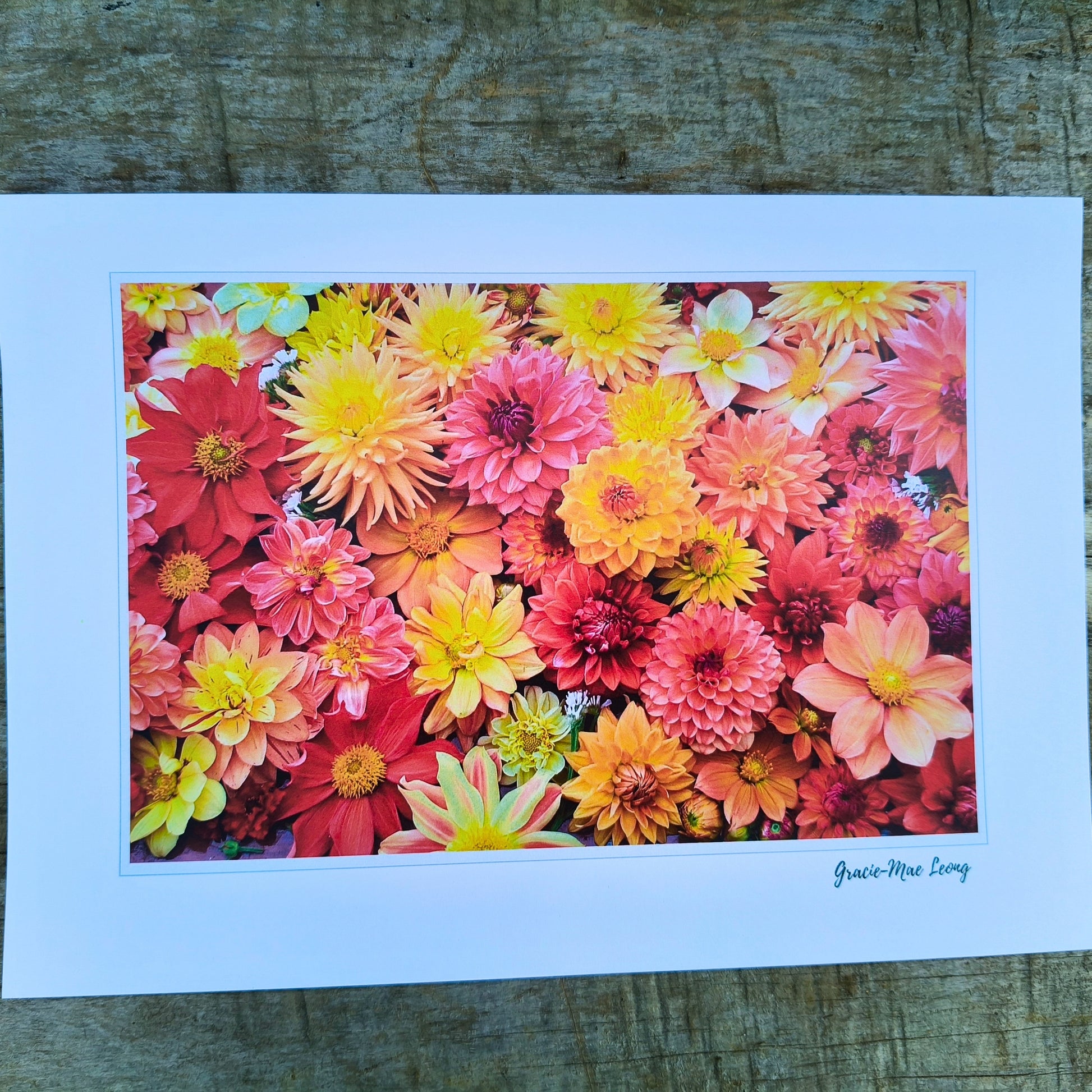 Sunset Delight flatlay art print by Gracie-Mae – available in A4, A3, A2