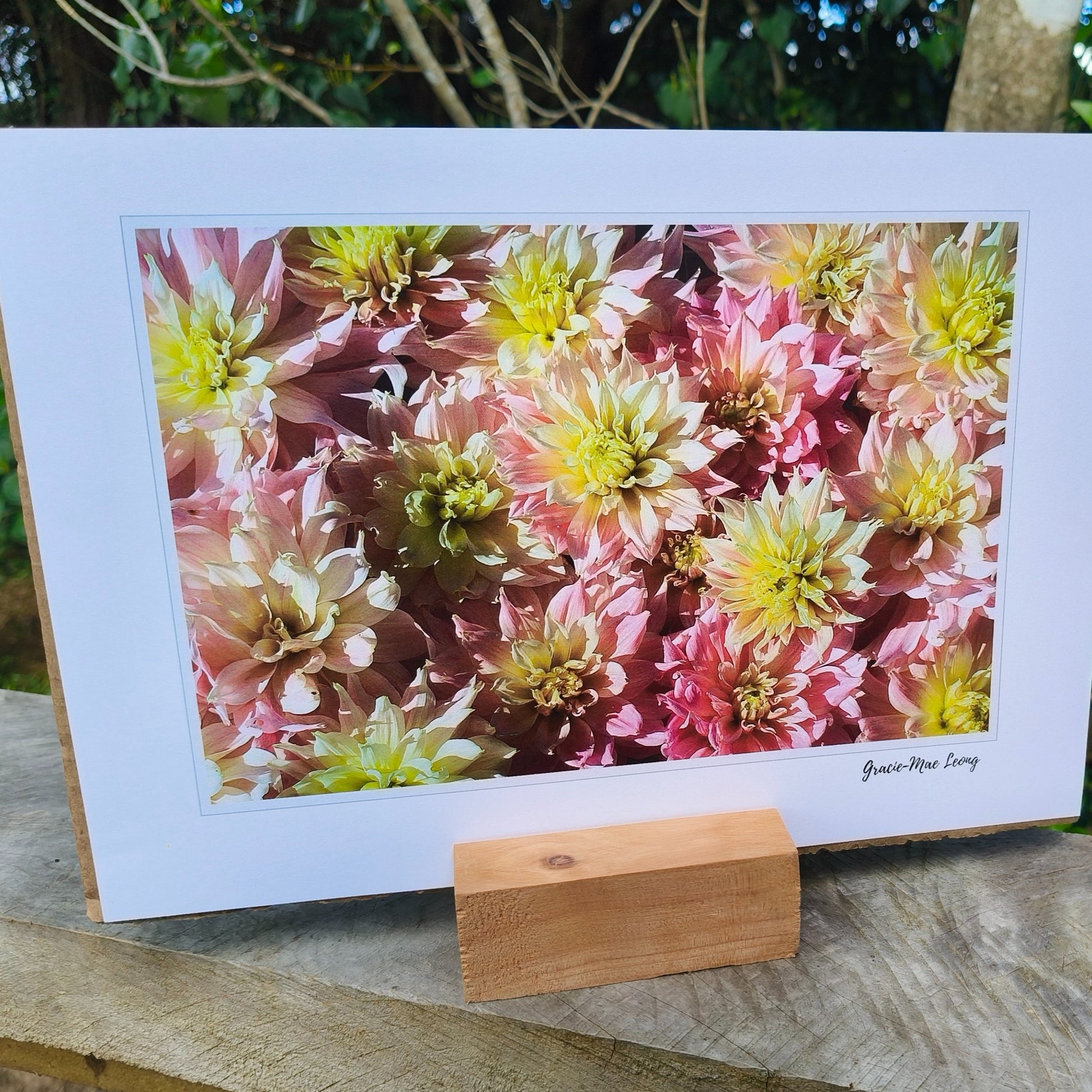 Wedding Dahlia Delight flatlay art print by Gracie-Mae – available in A4, A3, A2