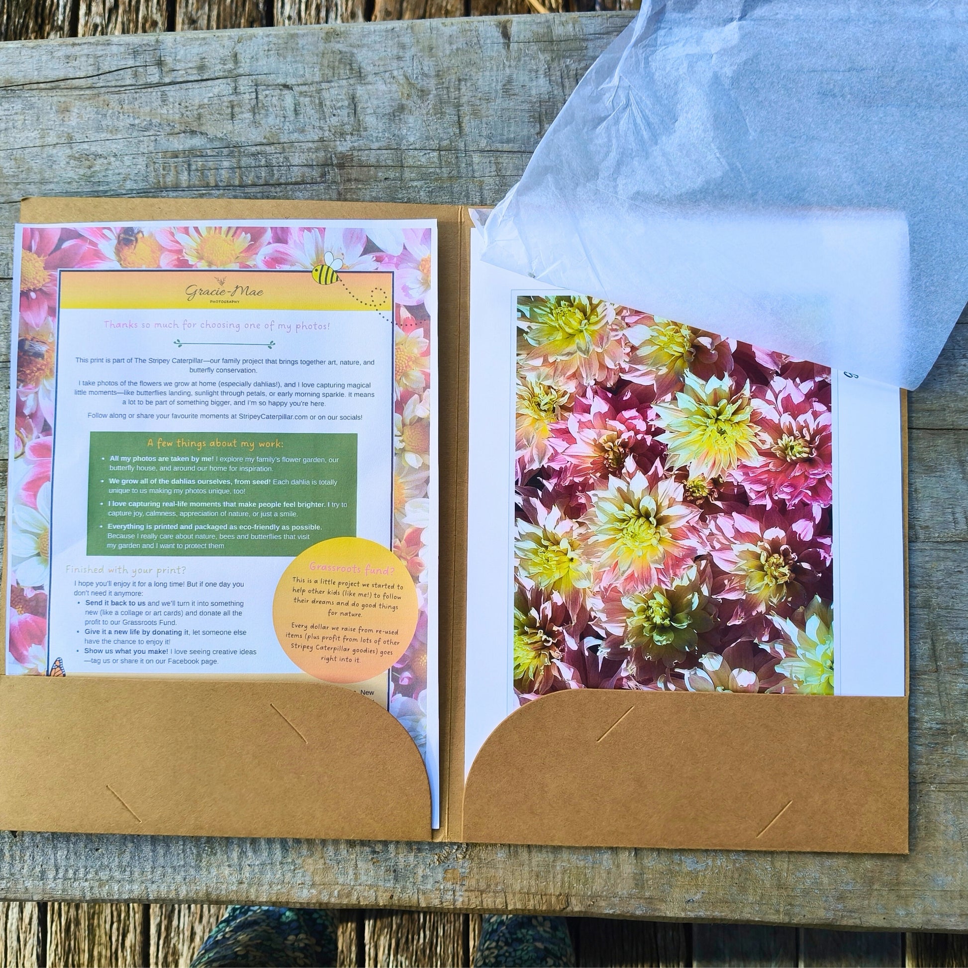 Wedding Dahlia Delight flatlay art print by Gracie-Mae – available in A4, A3, A2