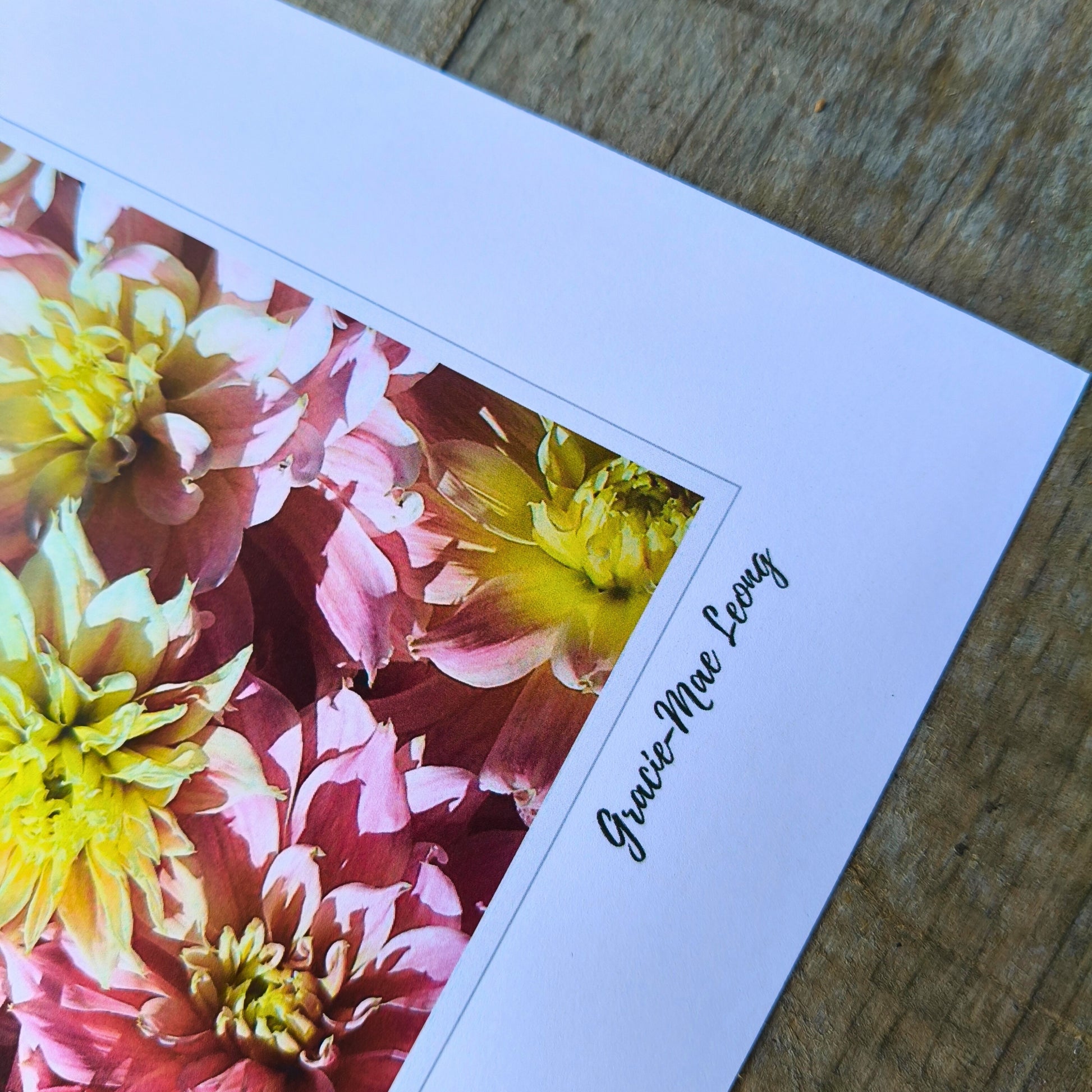 Wedding Dahlia Delight flatlay art print by Gracie-Mae – available in A4, A3, A2