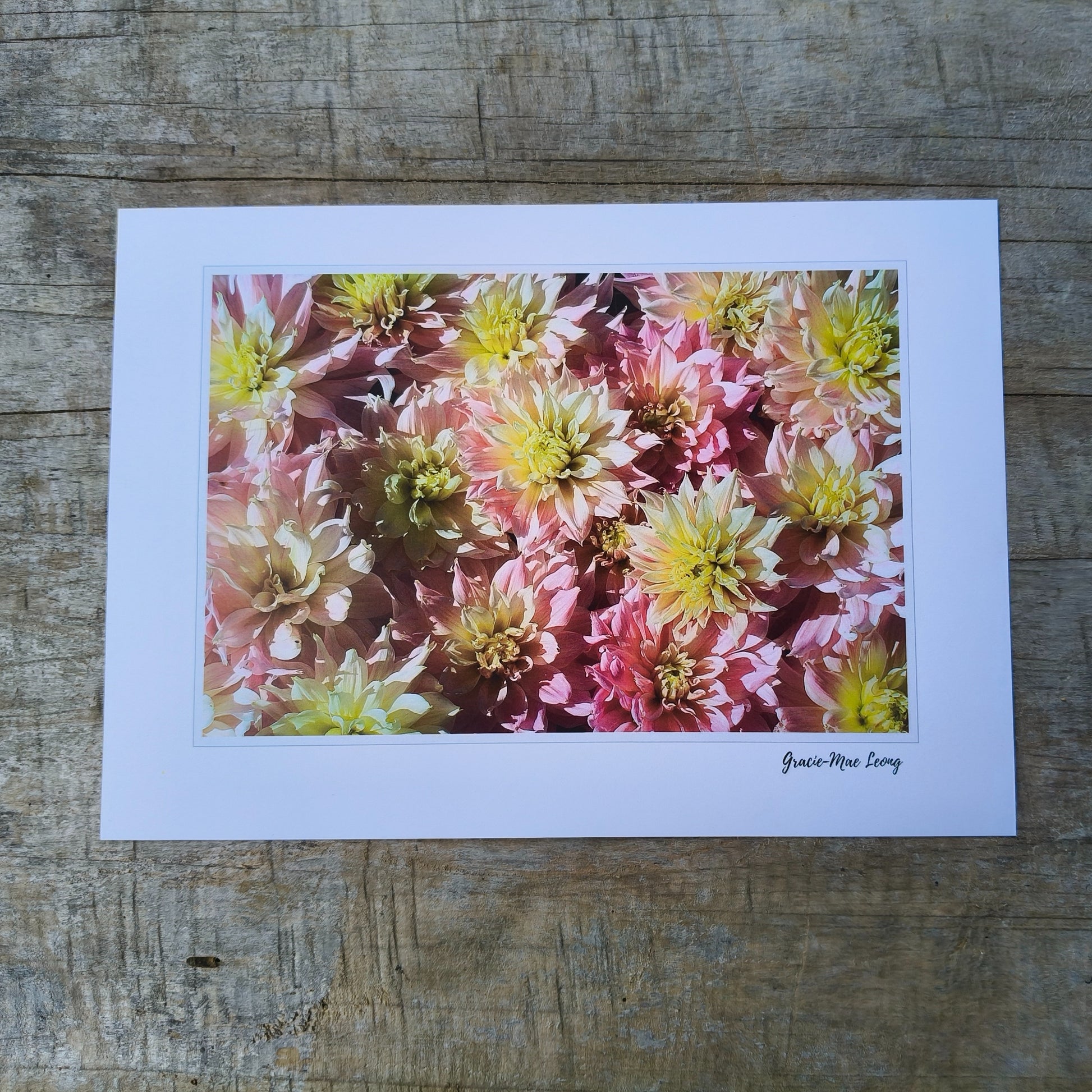 Wedding Dahlia Delight flatlay art print by Gracie-Mae – available in A4, A3, A2
