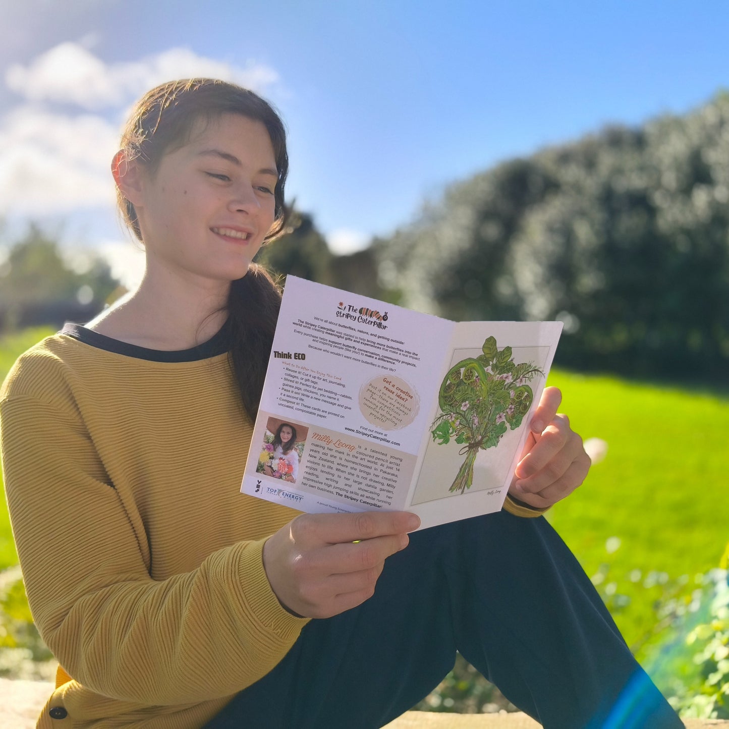 Hand-drawn native leaf bouquet greeting card by Milly – blank inside