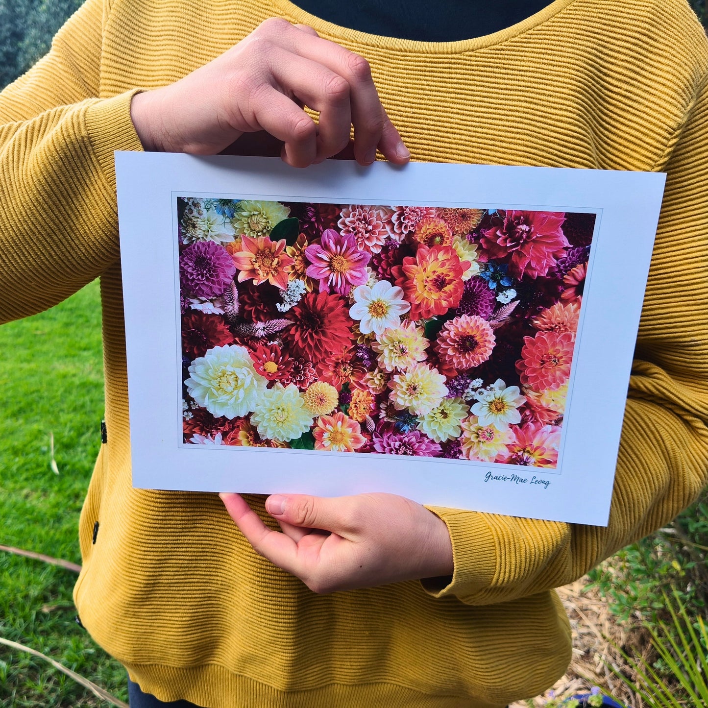 Stunning Dahlia flatlay photo taken by Gracie-Mae Photography.