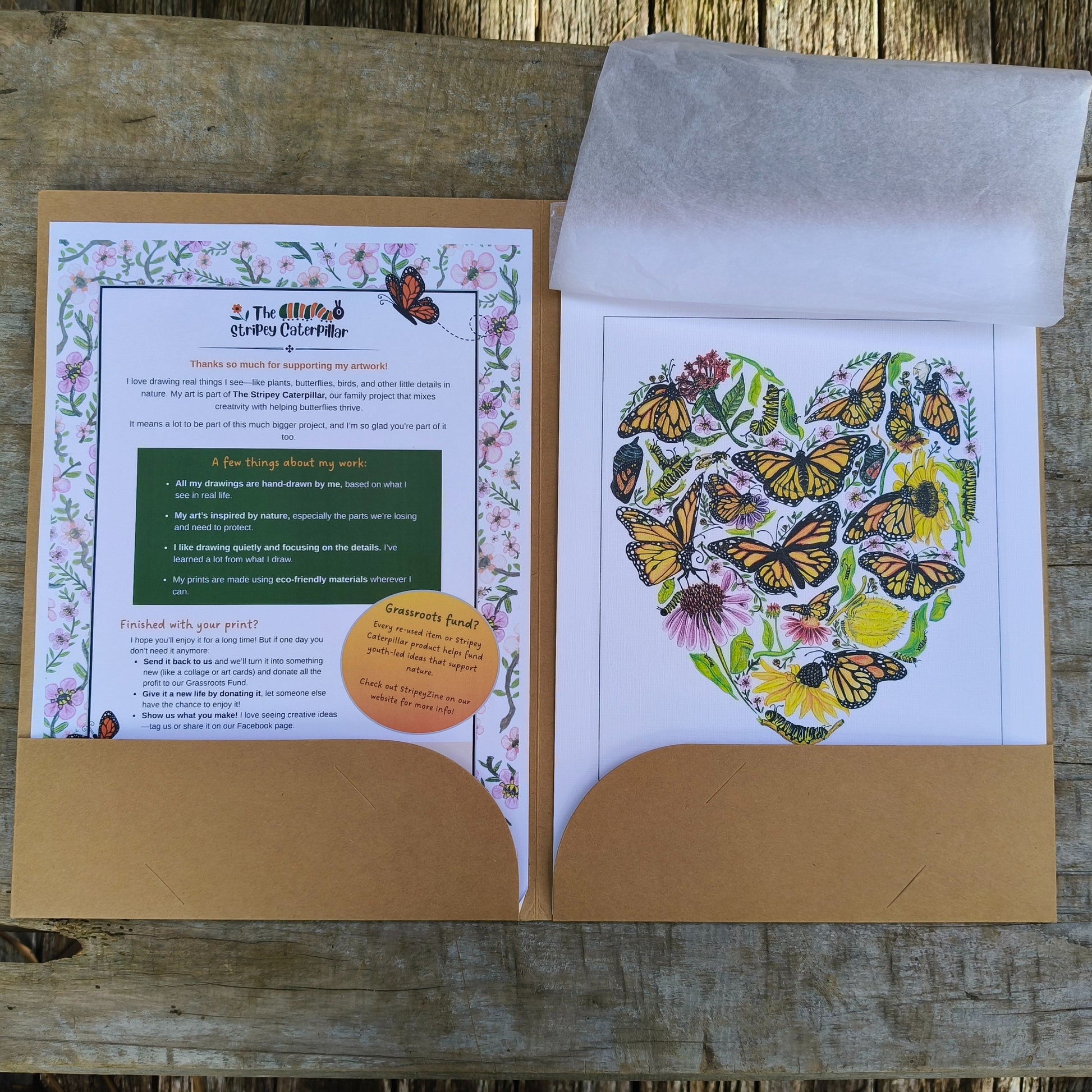 Hand-drawn butterfly heart picture by Milly from The Stripey Caterpillar.