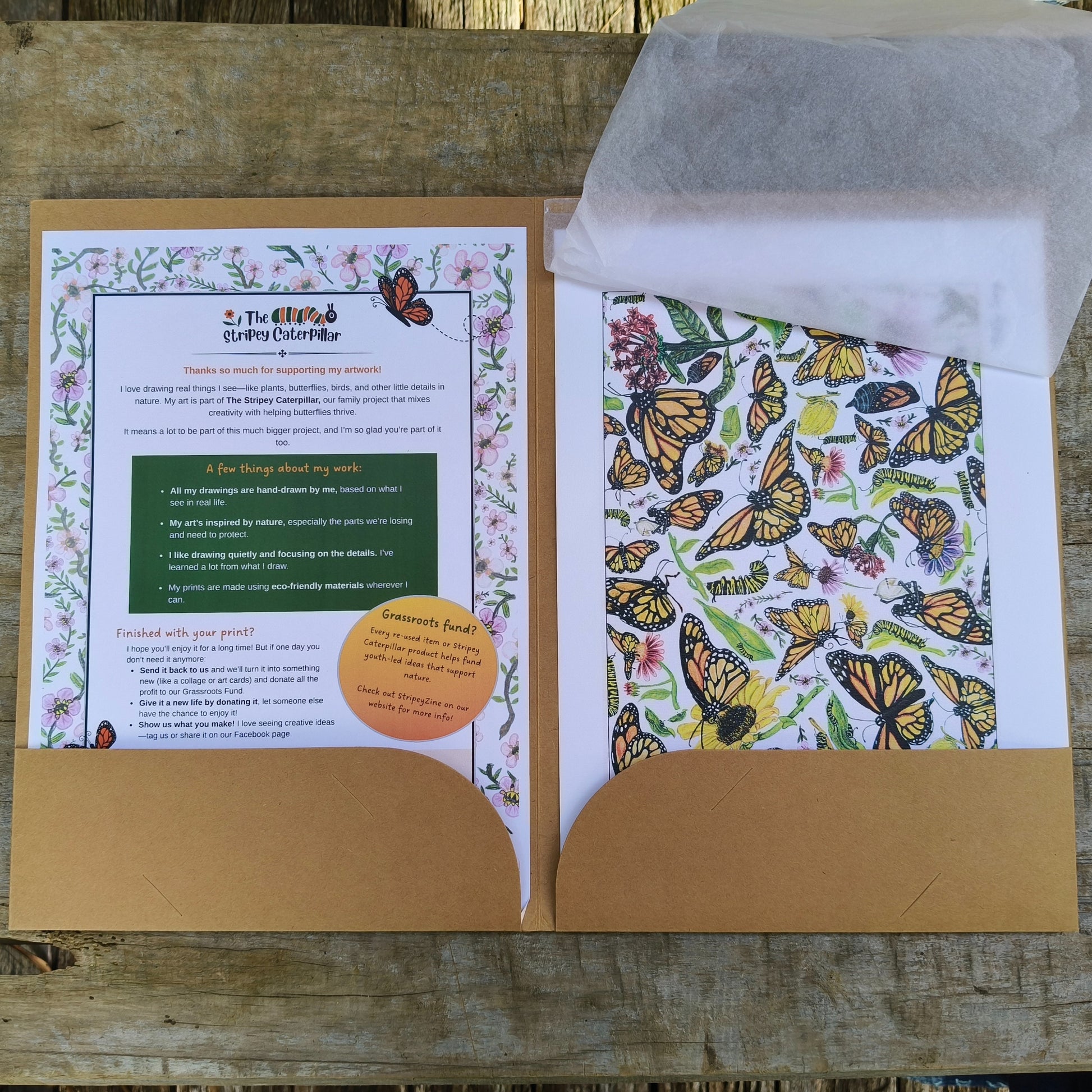 Hand-drawn butterfly art print by Milly – available in A, A3 and A2