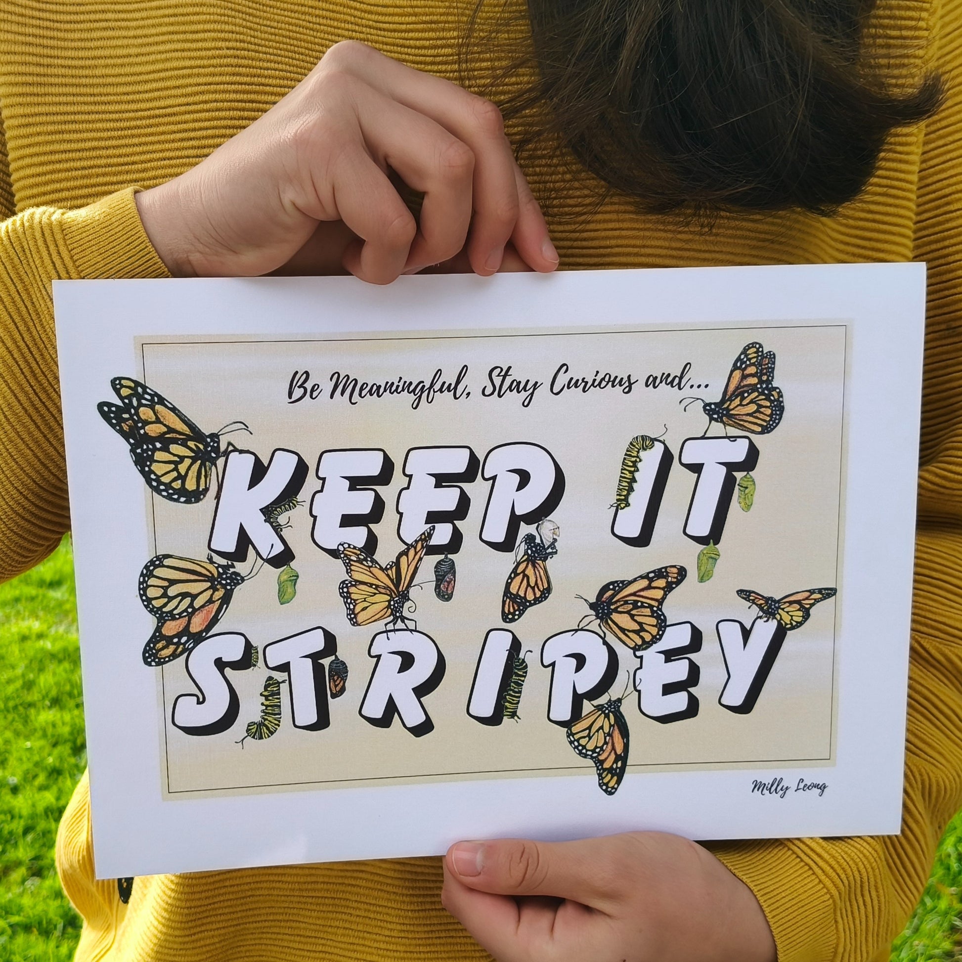 Hand-drawn butterfly art print by Milly – available in A4, A3 and A2.