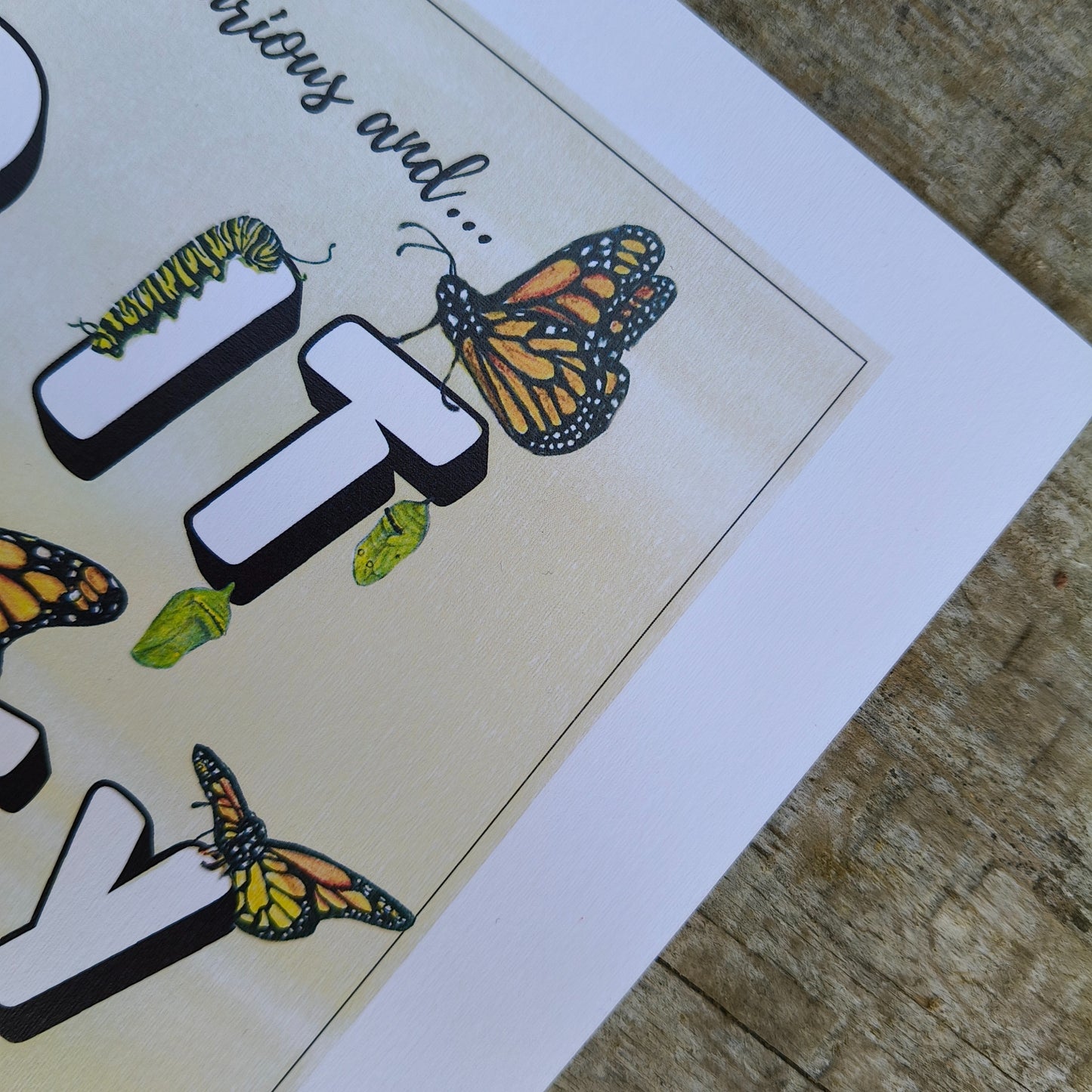 Hand-drawn butterfly art print by Milly – available in A4, A3 and A2.