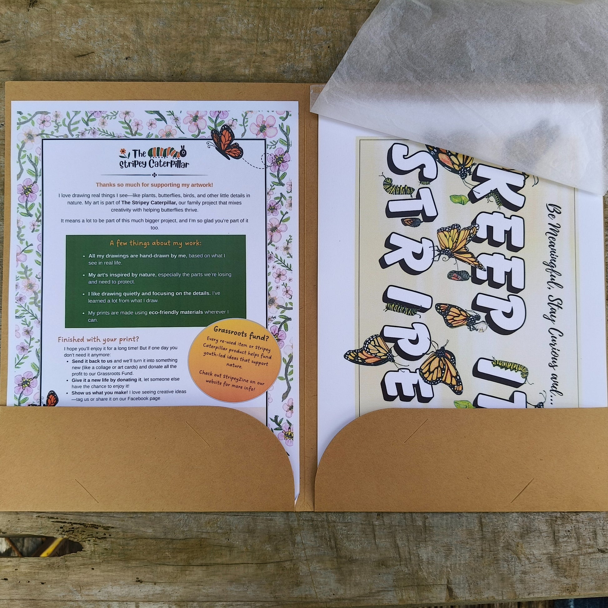 Hand-drawn butterfly art print by Milly – available in A4, A3 and A2.