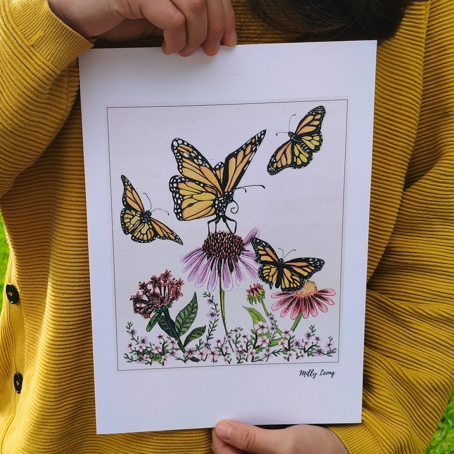 Hand-drawn butterfly art print by Milly – available in A4 and A3