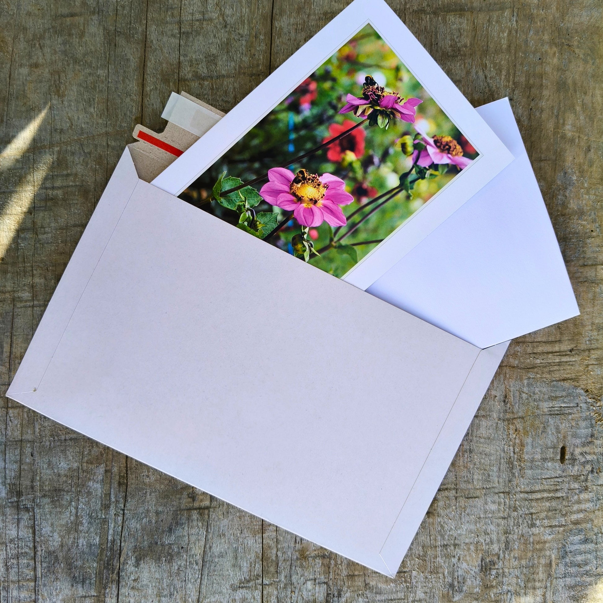 Greeting card featuring purple anemone dahlia photography by Gracie-Mae – blank inside