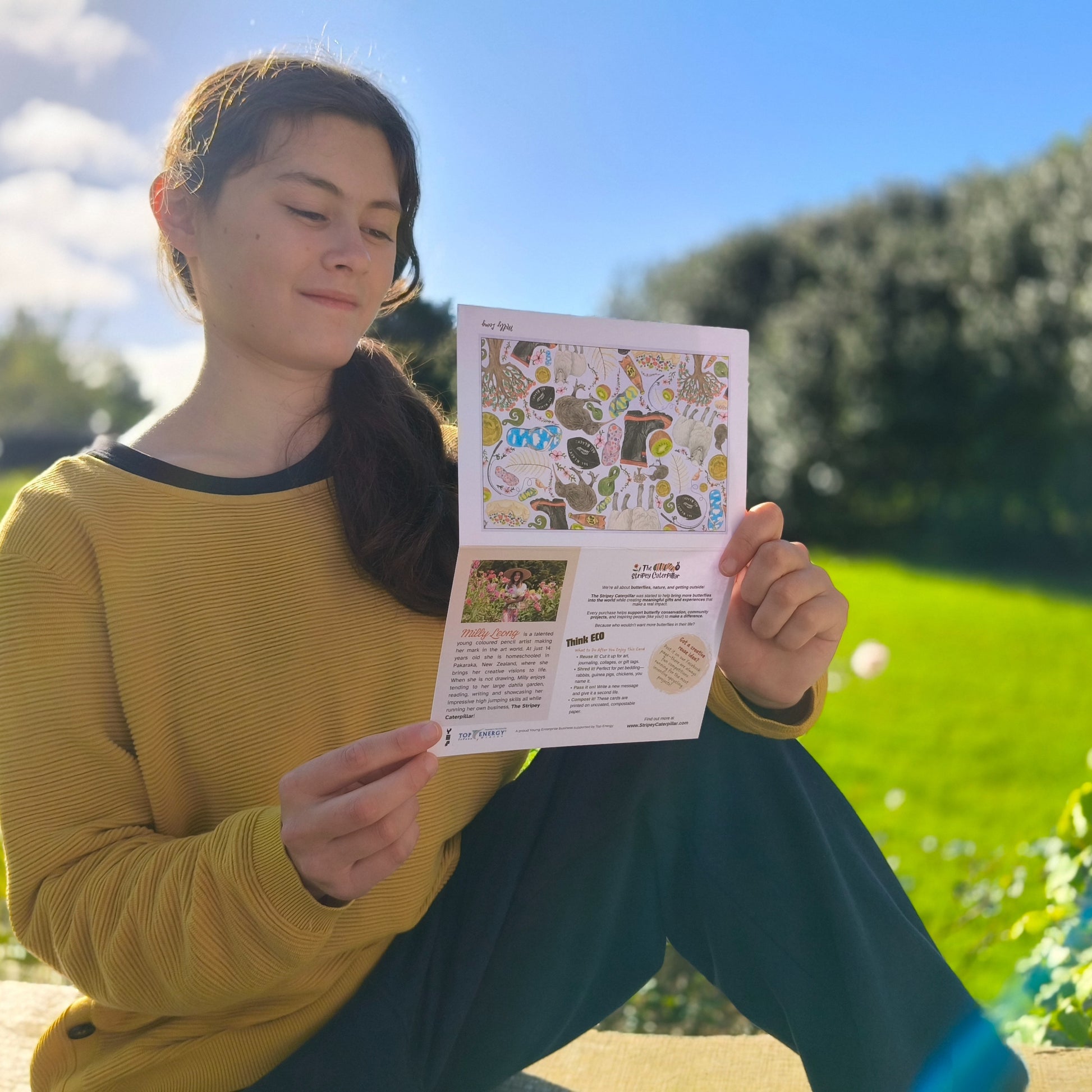 Hand-drawn Kiwiana flatlay greeting card by Milly – blank inside