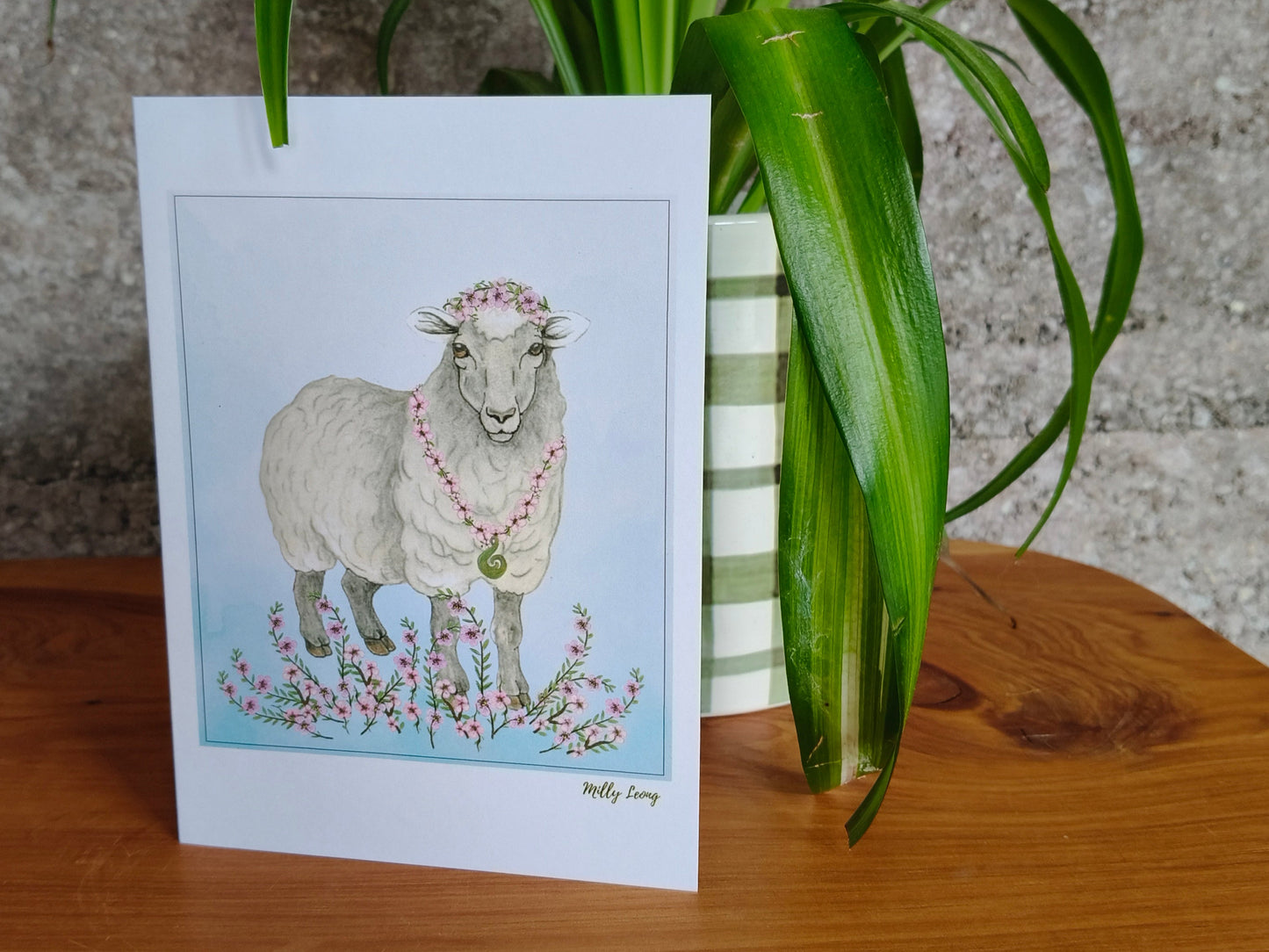 Hand-drawn sheep Kiwiana greeting card by Milly – blank inside