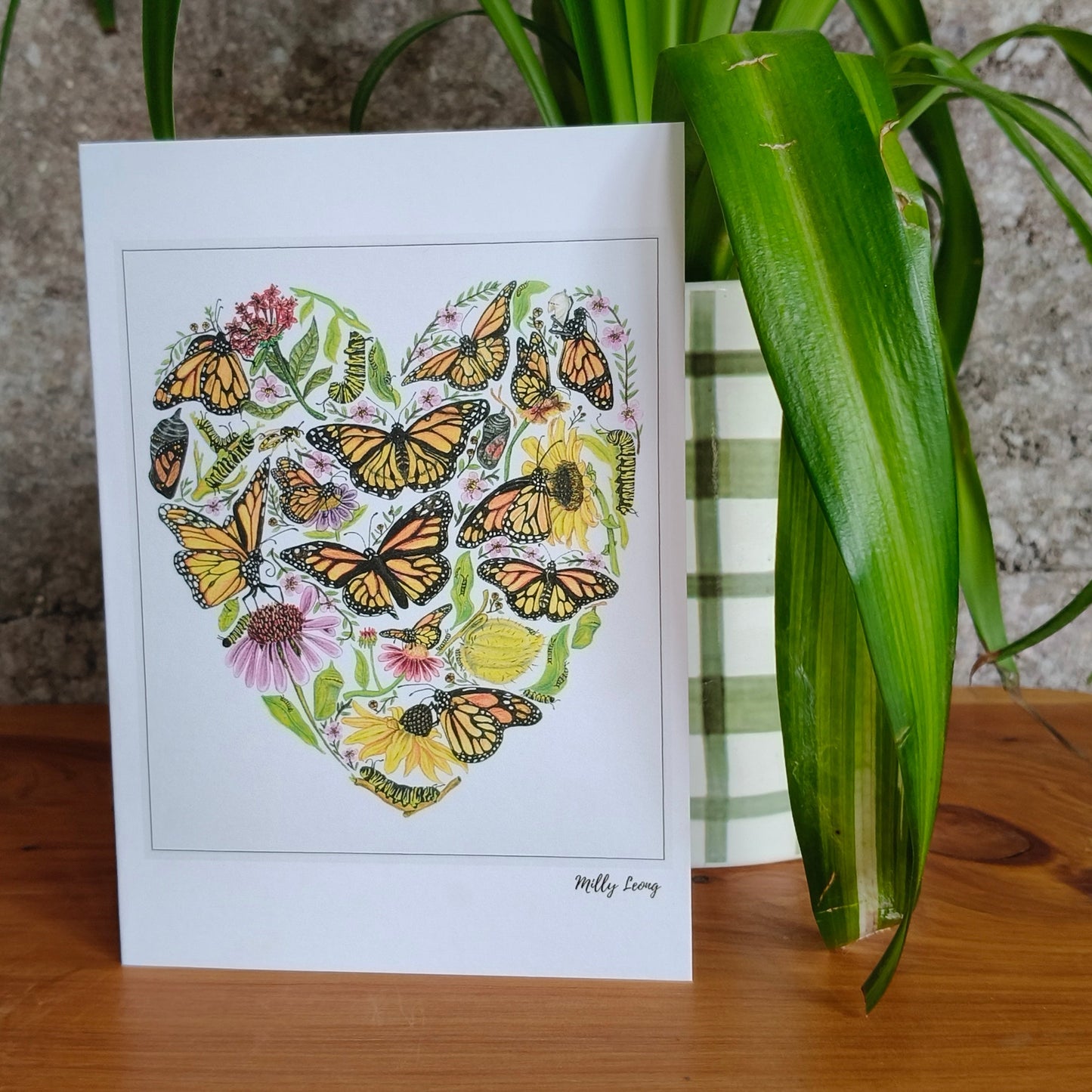 Hand-drawn butterfly heart greeting card by Milly – blank inside