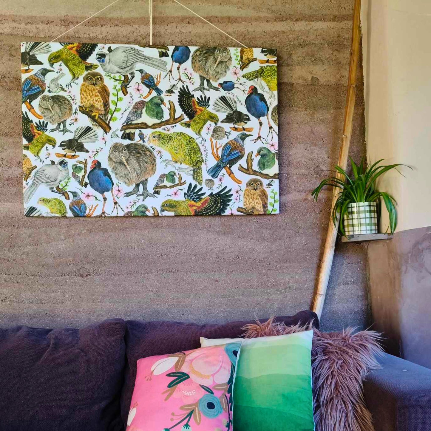 Birds Canvas Wall Art – Hand drawn in NZ by Milly (120 x 80 cm)