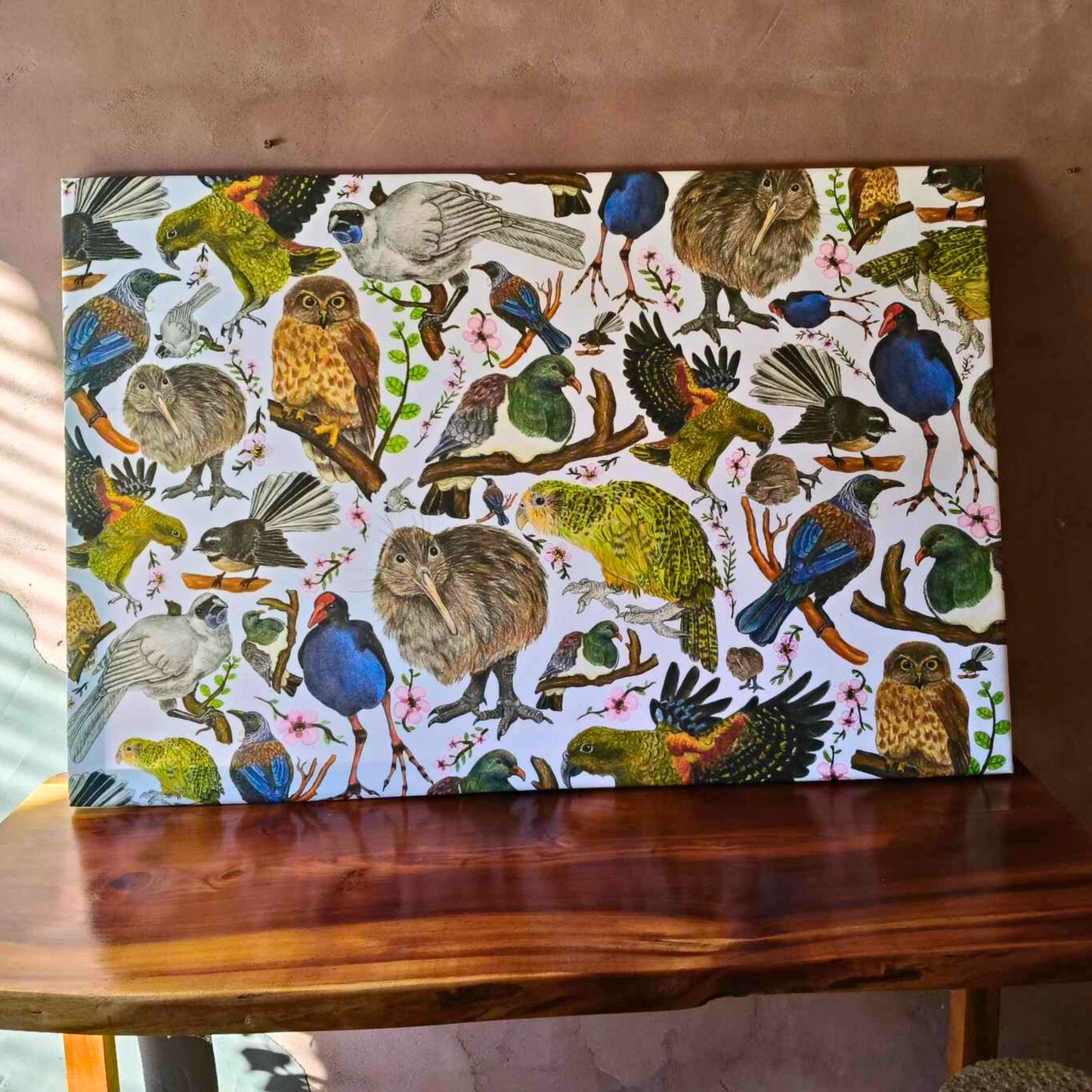 Birds Canvas Wall Art – Hand drawn in NZ by Milly (120 x 80 cm)