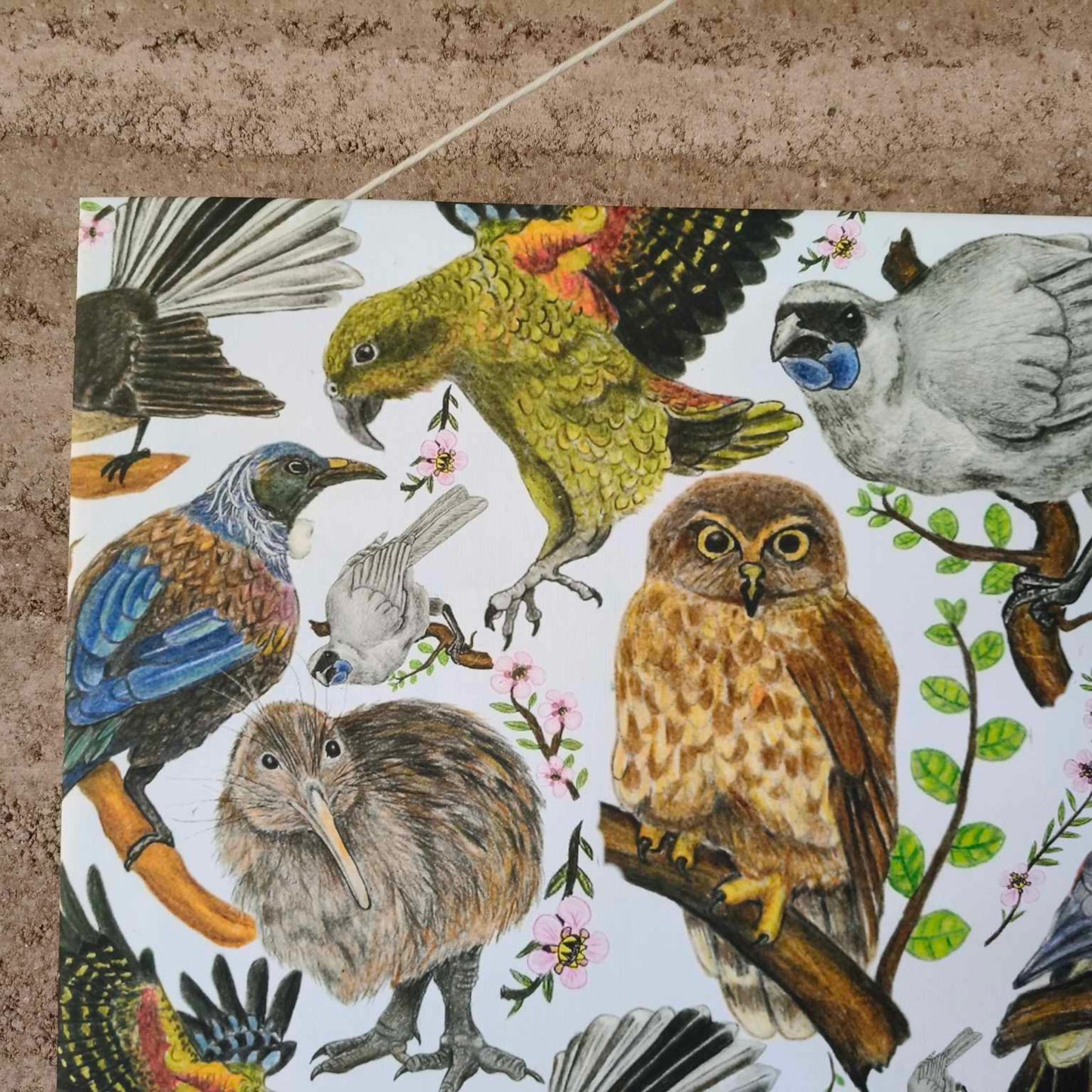 Birds Canvas Wall Art – Hand drawn in NZ by Milly (120 x 80 cm)
