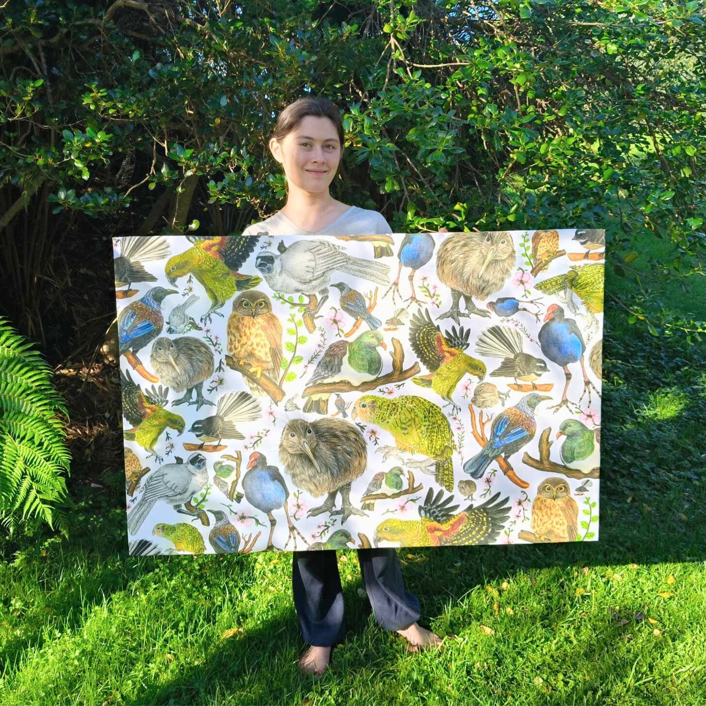 Birds Canvas Wall Art – Hand drawn in NZ by Milly (120 x 80 cm)